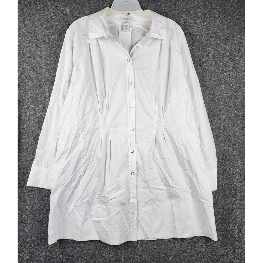 Carmen‎ Marc Valvo Button Down Tunic Women 1X White Pleated Cinched CV508019W